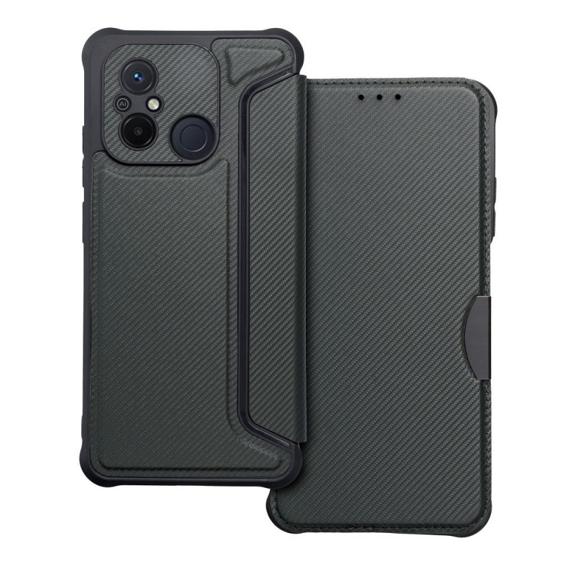 Peněženkové pouzdro Razor Book na XIAOMI Redmi 12C Uhlíkové vlákno, Karbonový vzor  Tmavě zelený