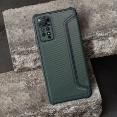 Peněženkové pouzdro Razor Book na XIAOMI Redmi Note 12 4G Uhlíkové vlákno, Karbonový vzor  Tmavě zelený