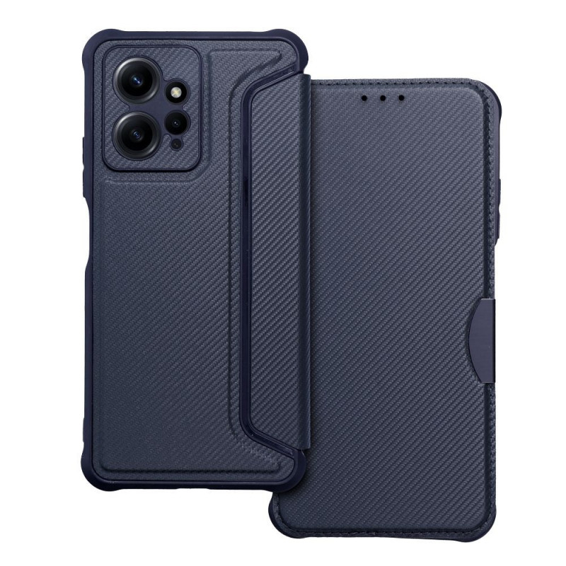 Peněženkové pouzdro Razor Book na XIAOMI Redmi Note 12 4G Uhlíkové vlákno, Karbonový vzor  Modrý