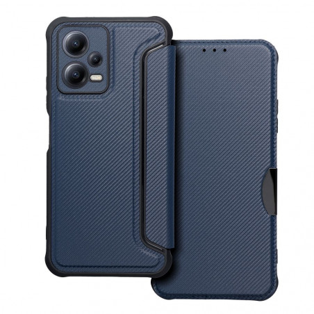 Peněženkové pouzdro Razor Book na XIAOMI Redmi Note 12 5G Uhlíkové vlákno, Karbonový vzor  Modrý