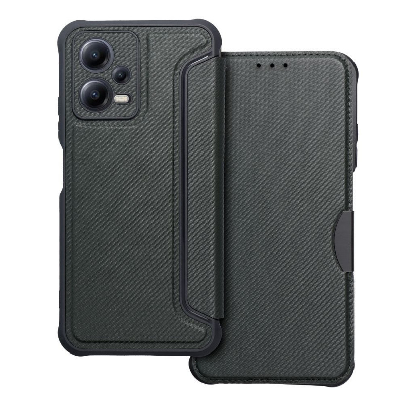 Peněženkové pouzdro Razor Book na XIAOMI Redmi Note 12 5G Uhlíkové vlákno, Karbonový vzor  Tmavě zelený