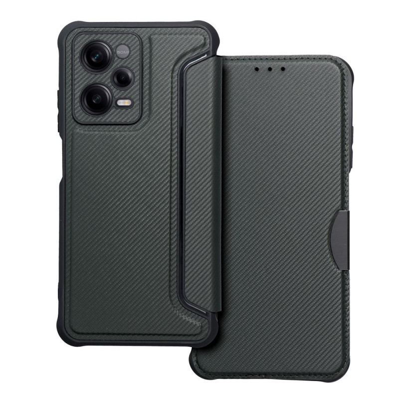 Peněženkové pouzdro Razor Book na XIAOMI Redmi Note 12 Pro 5G Uhlíkové vlákno, Karbonový vzor  Tmavě zelený