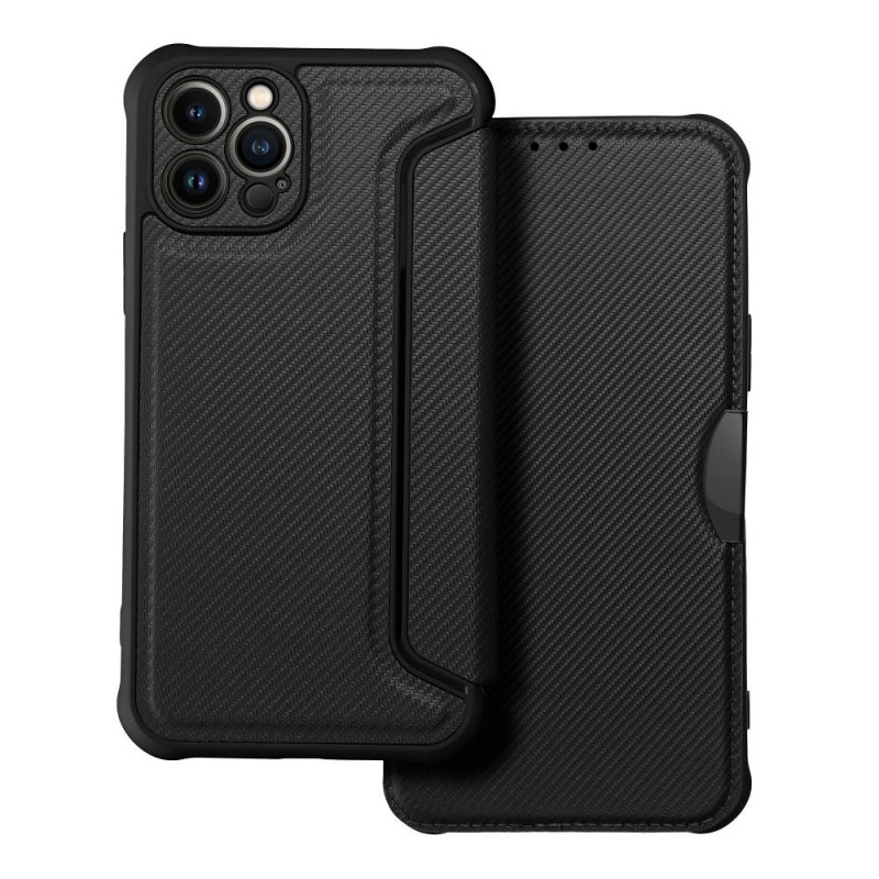 Peněženkové pouzdro Razor Book na Apple iPhone 12 Pro Uhlíkové vlákno, Karbonový vzor  Černý