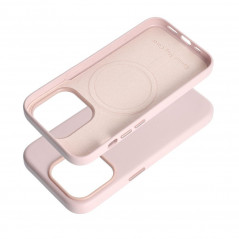 Kryt Leather Mag Cover na Apple iPhone 15 Pro Elegantní  MagSAFE  Pískově růžový