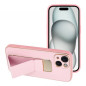 Kryt LEATHER Case Kickstand na Apple iPhone 15 Růžový