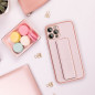 Kryt LEATHER Case Kickstand na Apple iPhone 15 Růžový