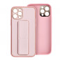 Kryt LEATHER Case Kickstand na Apple iPhone 15 Pro Růžový