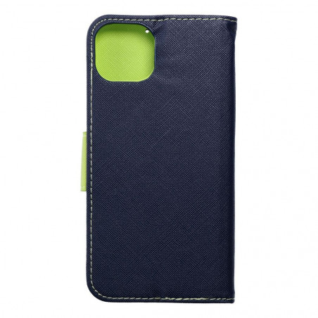 Peněženkové pouzdro Fancy Book na Apple iPhone 15 Plus Námořnická modrá / Limetkovo zelený