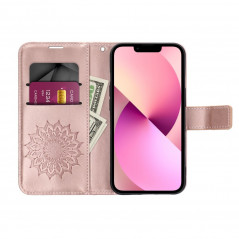 Peněženkové pouzdro MEZZO Book na Apple iPhone 15 Pro Mandala  Růžovo-zlatý
