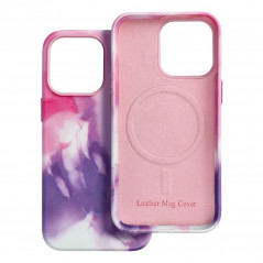 Kryt Leather Mag Cover na Apple iPhone 13 Pro Elegantní  MagSAFE  Fialová skvrna
