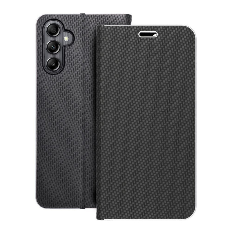 Peněženkové pouzdro LUNA Book Carbon na Samsung Galaxy A14 LTE Uhlíkové vlákno, Elegantní  Černý