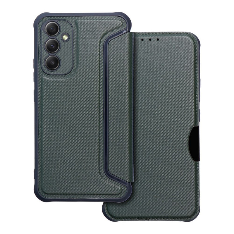Peněženkové pouzdro Razor Book na Samsung Galaxy A34 Uhlíkové vlákno, Karbonový vzor  Tmavě zelený