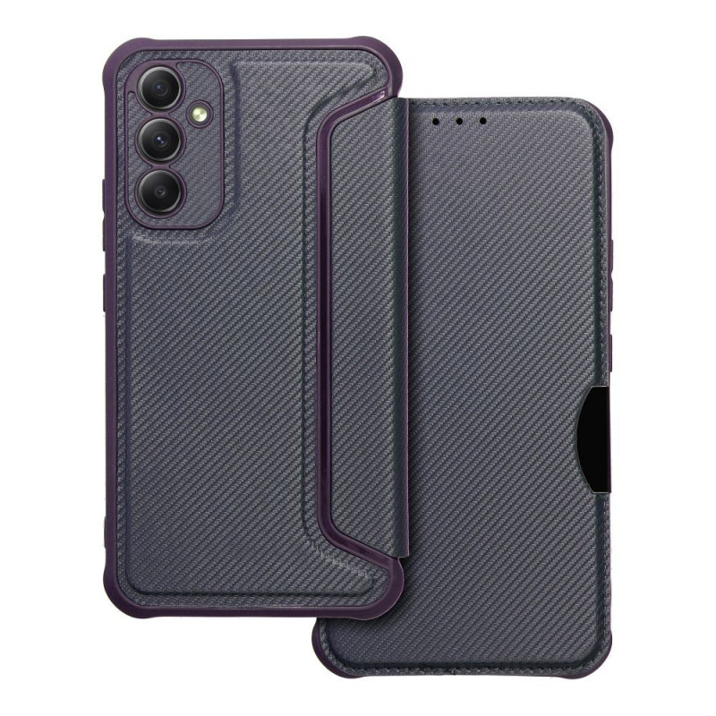 Peněženkové pouzdro Razor Book na Samsung Galaxy A34 Uhlíkové vlákno, Karbonový vzor  Modrý 