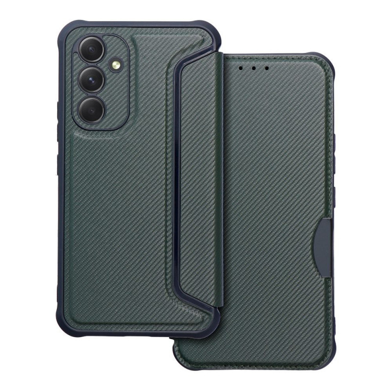 Peněženkové pouzdro Razor Book na Samsung Galaxy A54 Uhlíkové vlákno, Karbonový vzor  Tmavě zelený