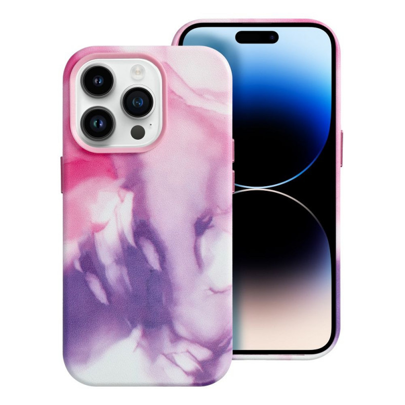 Kryt Leather Mag Cover na Apple iPhone 14 Pro Elegantní  MagSAFE  Fialová skvrna