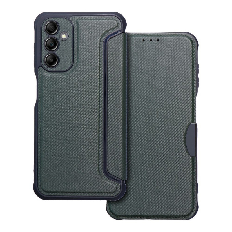Peněženkové pouzdro Razor Book na Samsung Galaxy A14 5G Uhlíkové vlákno, Karbonový vzor  Tmavě zelený