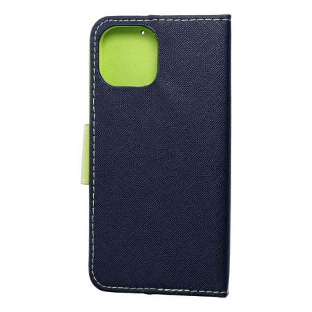 Peněženkové pouzdro Fancy Book na Apple iPhone 15 Námořnická modrá / Limetkovo zelený