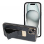 Kryt LEATHER Case Kickstand na Apple iPhone 15 Plus Černý