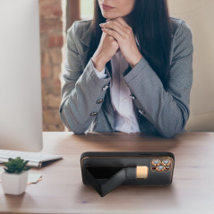 Kryt LEATHER Case Kickstand na Apple iPhone 15 Plus Černý