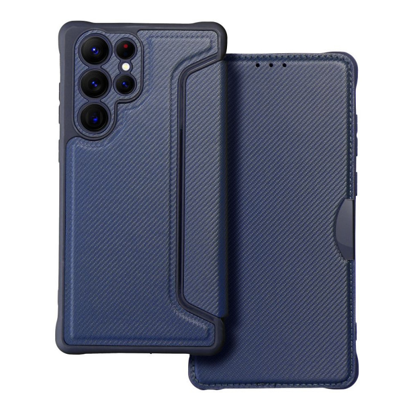 Peněženkové pouzdro Razor Book na Samsung Galaxy S22 Ultra Uhlíkové vlákno, Karbonový vzor  Modrý
