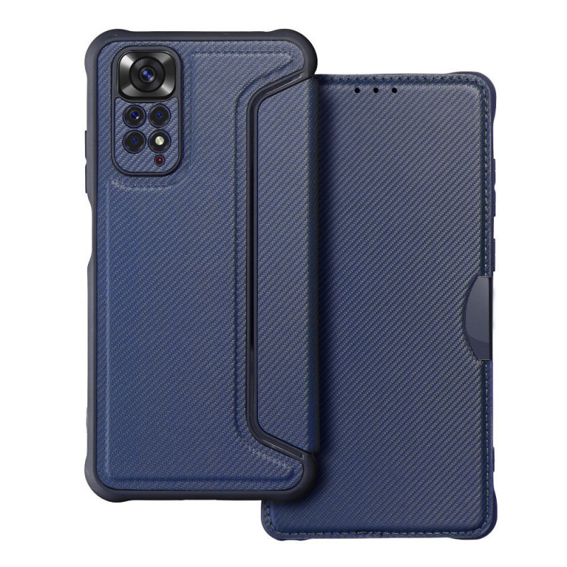 Peněženkové pouzdro Razor Book na XIAOMI Redmi Note 11S Uhlíkové vlákno, Karbonový vzor  Modrý