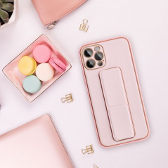 Kryt LEATHER Case Kickstand na Apple iPhone 14 Plus Růžový
