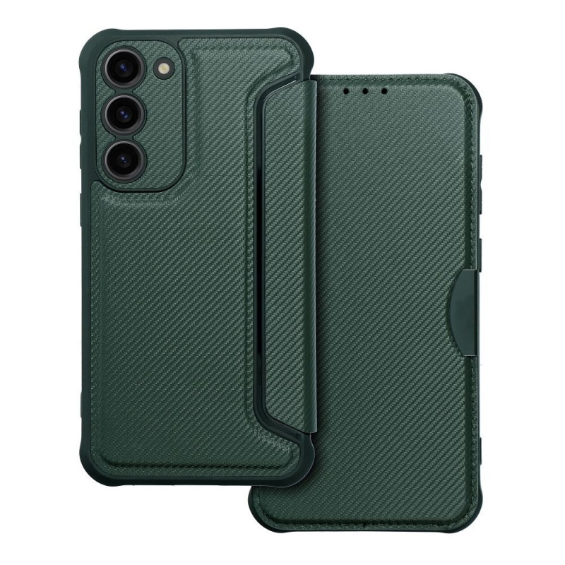 Peněženkové pouzdro Razor Book na Samsung Galaxy S23 Plus 5G Uhlíkové vlákno, Karbonový vzor  Tmavě zelený