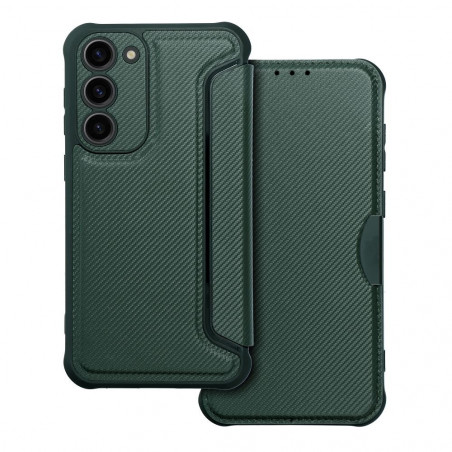 Peněženkové pouzdro Razor Book na Samsung Galaxy S23 Plus 5G Uhlíkové vlákno, Karbonový vzor  Tmavě zelený