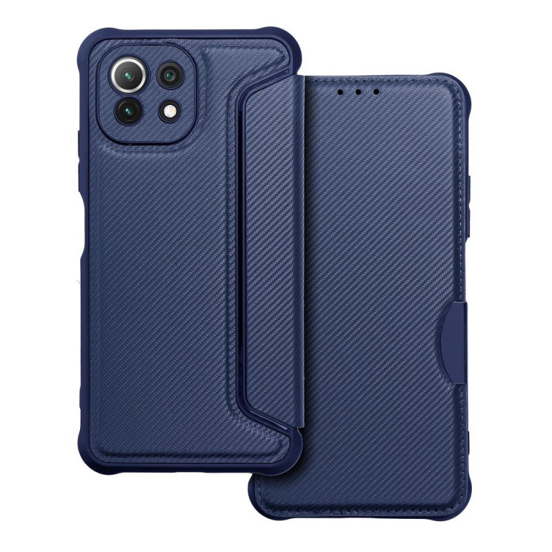 Peněženkové pouzdro Razor Book na XIAOMI Mi 11 Lite 5G NE Uhlíkové vlákno, Karbonový vzor  Modrý