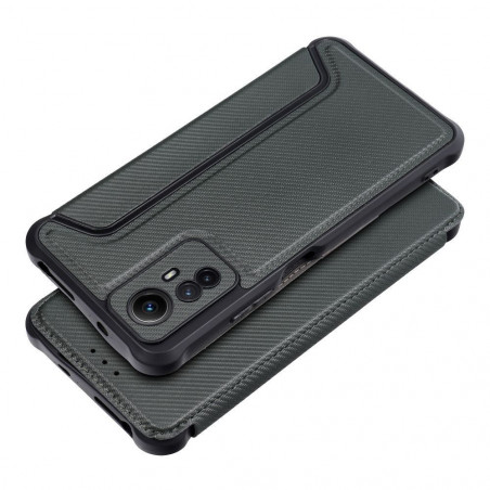 Peněženkové pouzdro Razor Book na XIAOMI Redmi Note 12s Uhlíkové vlákno, Karbonový vzor  Tmavě zelený
