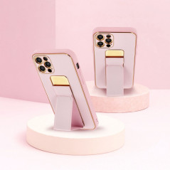Kryt LEATHER Case Kickstand na Apple iPhone 14 Pro Růžový