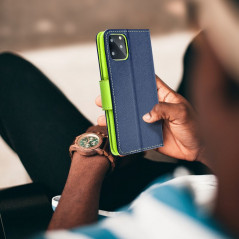 Peněženkové pouzdro Fancy Book na realme C35 Námořnická modrá / Limetkovo zelený