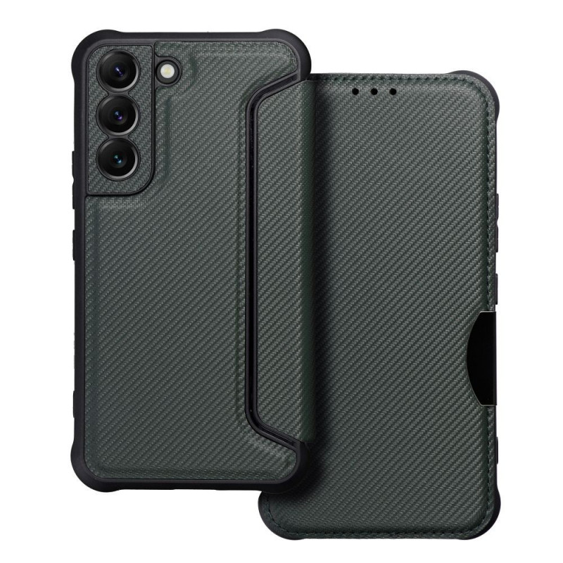 Peněženkové pouzdro Razor Book na Samsung Galaxy S22 Uhlíkové vlákno, Karbonový vzor  Tmavě zelený