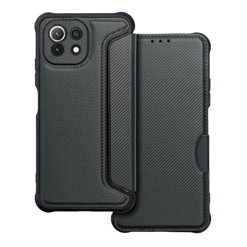 Peněženkové pouzdro Razor Book na XIAOMI Mi 11 Lite Uhlíkové vlákno, Karbonový vzor  Černý
