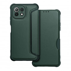 Peněženkové pouzdro Razor Book na XIAOMI Mi 11 Lite Uhlíkové vlákno, Karbonový vzor  Tmavě zelený