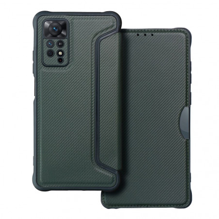 Peněženkové pouzdro Razor Book na XIAOMI Redmi Note 11 Pro 5G Uhlíkové vlákno, Karbonový vzor  Tmavě zelený
