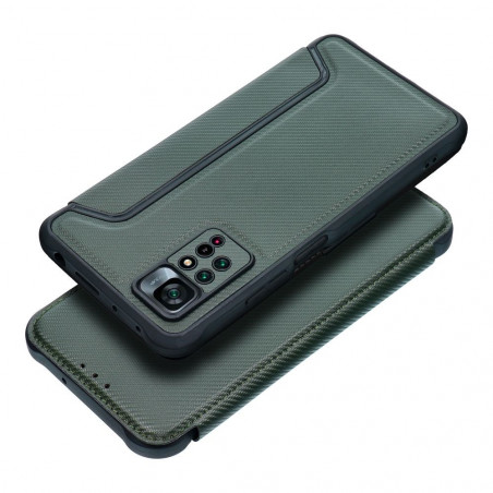 Peněženkové pouzdro Razor Book na XIAOMI Redmi Note 11 Pro 5G Uhlíkové vlákno, Karbonový vzor  Tmavě zelený