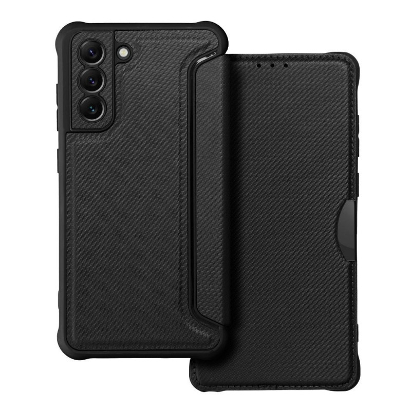 Peněženkové pouzdro Razor Book na Samsung Galaxy S21 FE 5G Uhlíkové vlákno, Karbonový vzor  Černý