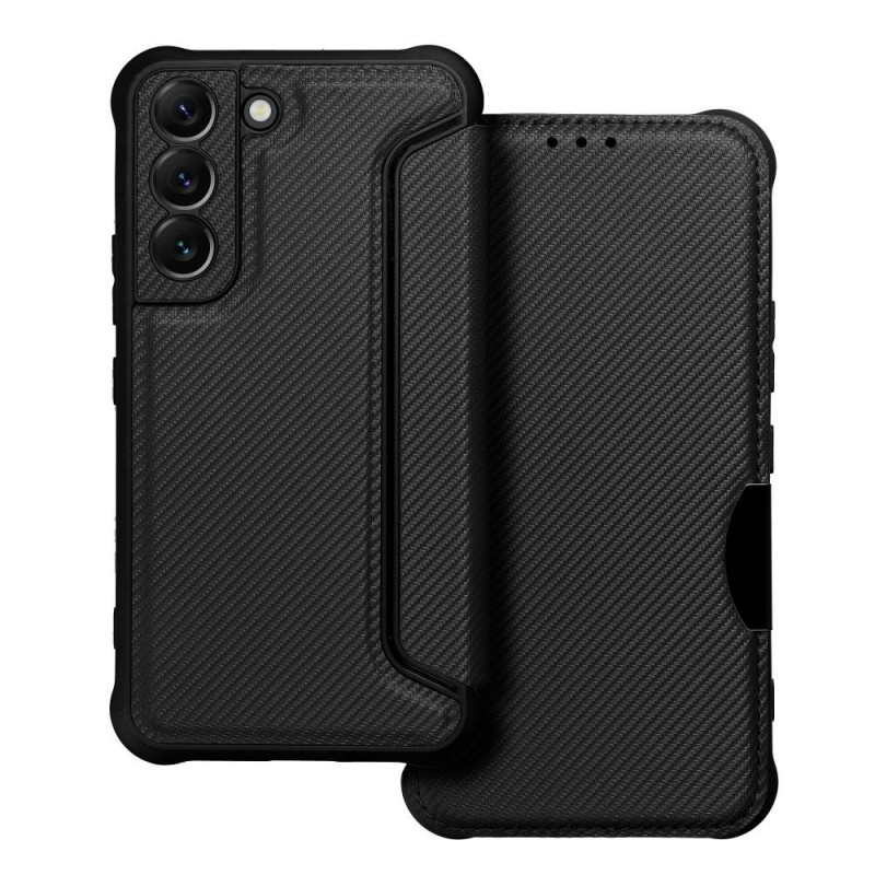 Peněženkové pouzdro Razor Book na Samsung Galaxy S22 Uhlíkové vlákno, Karbonový vzor  Černý