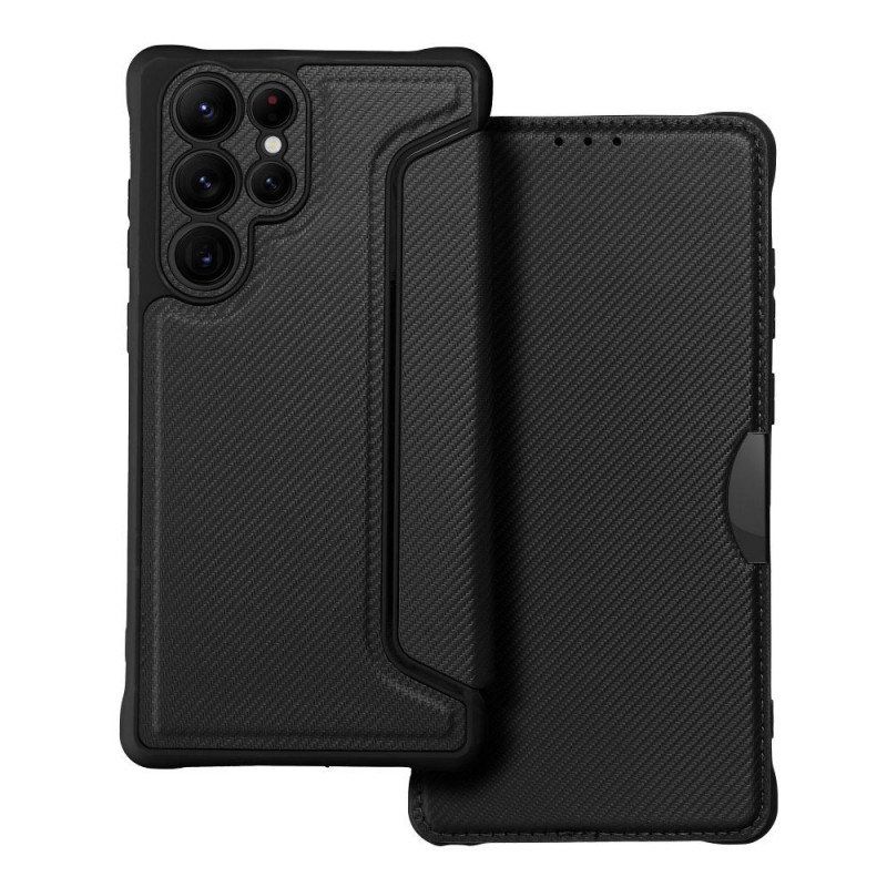 Peněženkové pouzdro Razor Book na Samsung Galaxy S22 Ultra Uhlíkové vlákno, Karbonový vzor  Černý