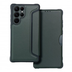 Peněženkové pouzdro Razor Book na Samsung Galaxy S22 Ultra Uhlíkové vlákno, Karbonový vzor  Tmavě zelený