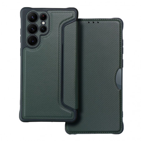 Peněženkové pouzdro Razor Book na Samsung Galaxy S22 Ultra Uhlíkové vlákno, Karbonový vzor  Tmavě zelený