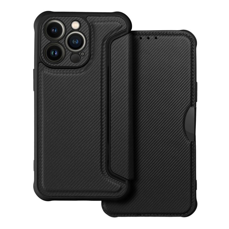 Peněženkové pouzdro Razor Book na Apple iPhone 13 Pro Uhlíkové vlákno, Karbonový vzor  Černý