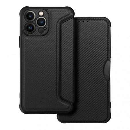 Peněženkové pouzdro Razor Book na Apple iPhone 13 Pro Max Uhlíkové vlákno, Karbonový vzor  Černý