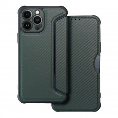Peněženkové pouzdro Razor Book na Apple iPhone 13 Pro Max Uhlíkové vlákno, Karbonový vzor  Tmavě zelený