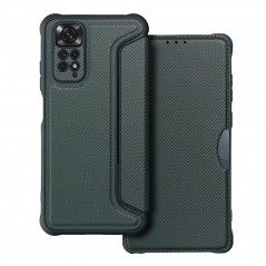 Peněženkové pouzdro Razor Book na XIAOMI Redmi Note 11 Uhlíkové vlákno, Karbonový vzor  Tmavě zelený