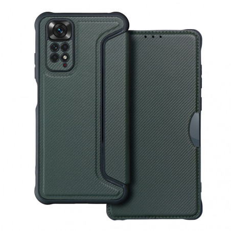Peněženkové pouzdro Razor Book na XIAOMI Redmi Note 11 Uhlíkové vlákno, Karbonový vzor  Tmavě zelený