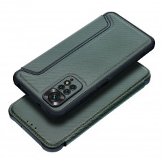 Peněženkové pouzdro Razor Book na XIAOMI Redmi Note 11 Uhlíkové vlákno, Karbonový vzor  Tmavě zelený