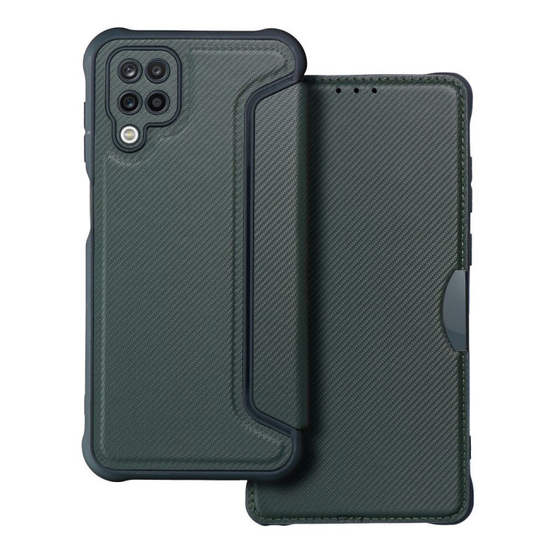Peněženkové pouzdro Razor Book na Samsung Galaxy A12 Uhlíkové vlákno, Karbonový vzor  Tmavě zelený