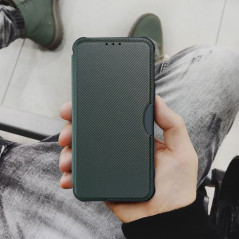 Peněženkové pouzdro Razor Book na Samsung Galaxy A22 5G Uhlíkové vlákno, Karbonový vzor  Tmavě zelený
